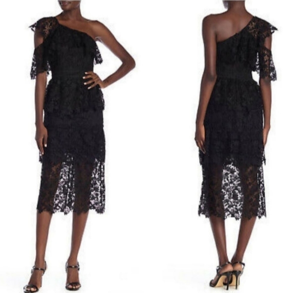 Joie Belisa black 1 shoulder lace cocktail dress $448 - Picture 3 of 12
